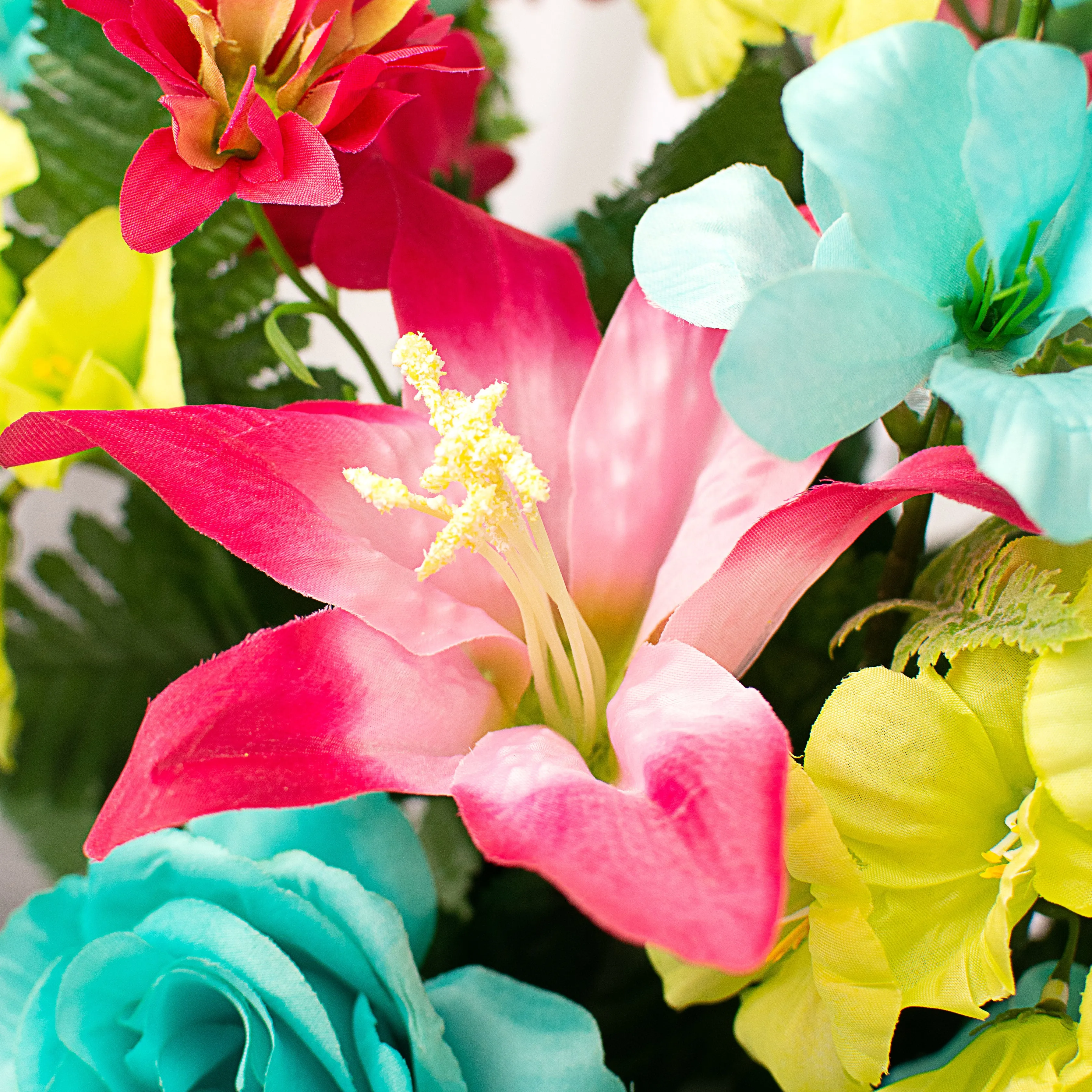 26" Rose Lily Bush: Aqua & Fuchsia Pink