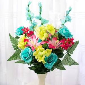26" Rose Lily Bush: Aqua & Fuchsia Pink