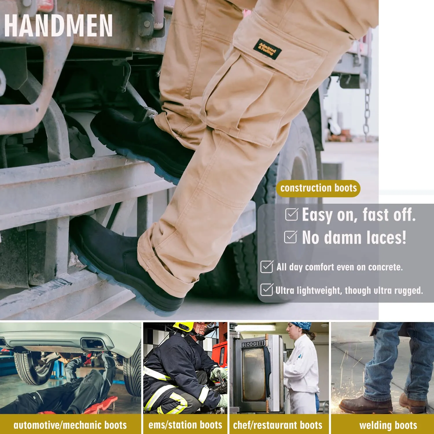 81N04 Composite Toe Waterproof Working Boots, Slip Resistant Anti-Static Slip-on Safety Working Boots