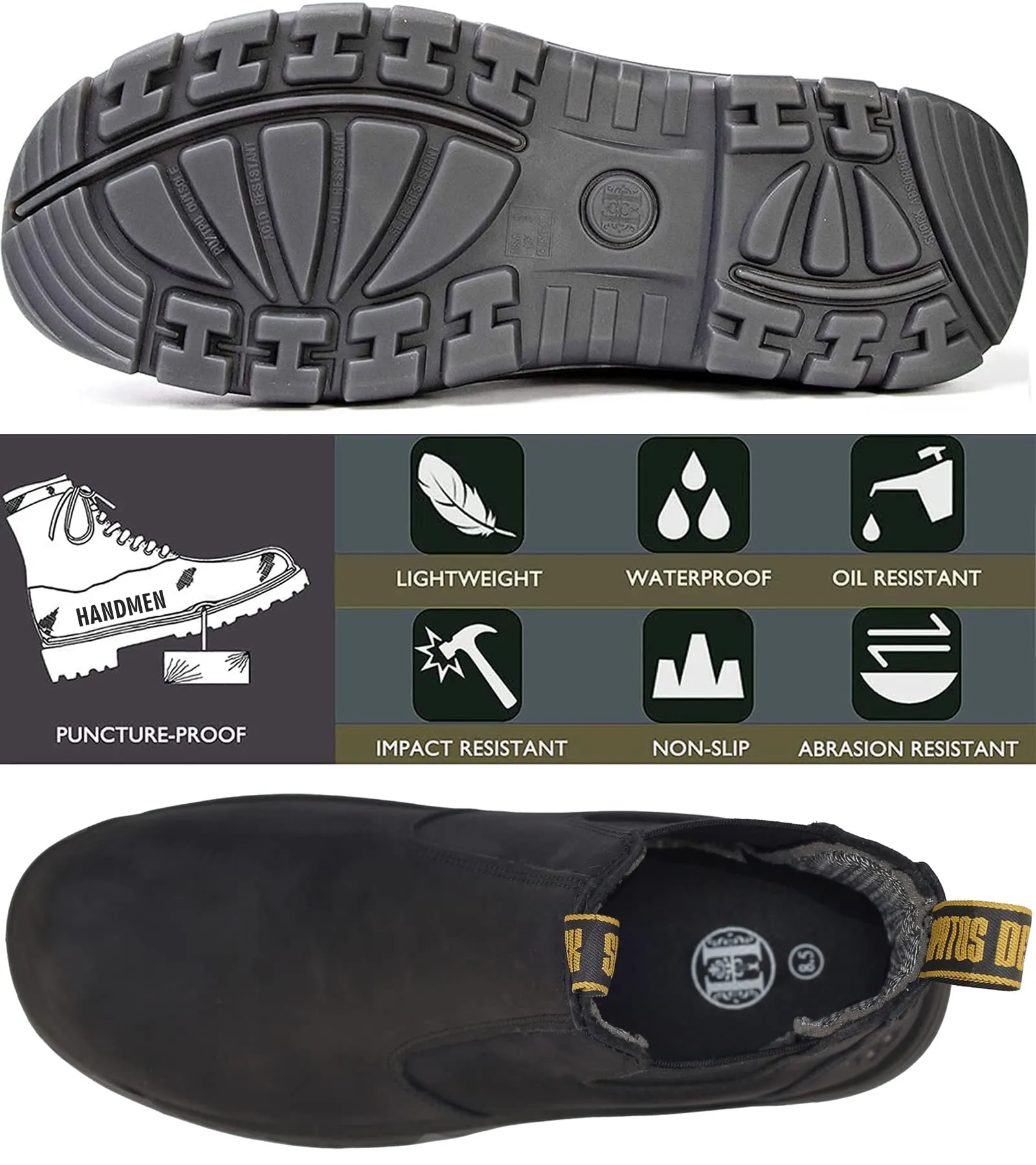 81N04 Composite Toe Waterproof Working Boots, Slip Resistant Anti-Static Slip-on Safety Working Boots