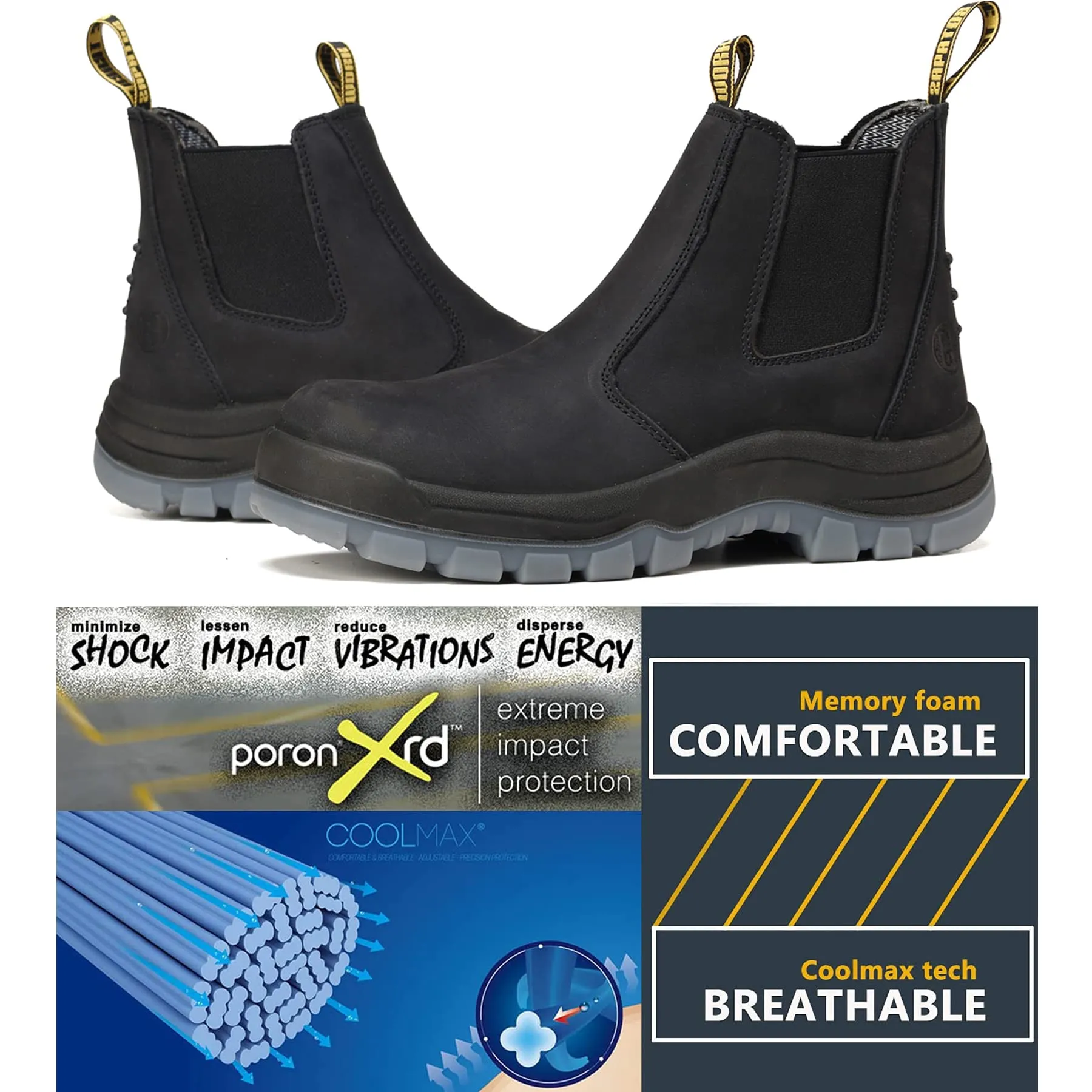 81N04 Composite Toe Waterproof Working Boots, Slip Resistant Anti-Static Slip-on Safety Working Boots