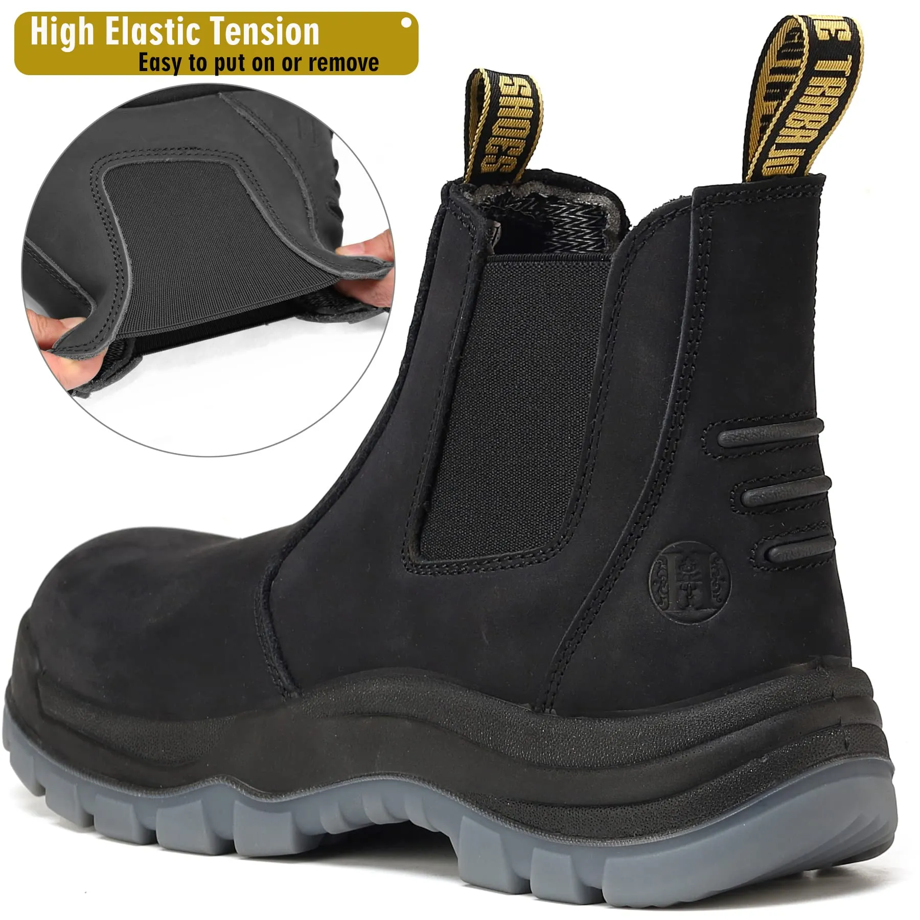 81N04 Composite Toe Waterproof Working Boots, Slip Resistant Anti-Static Slip-on Safety Working Boots