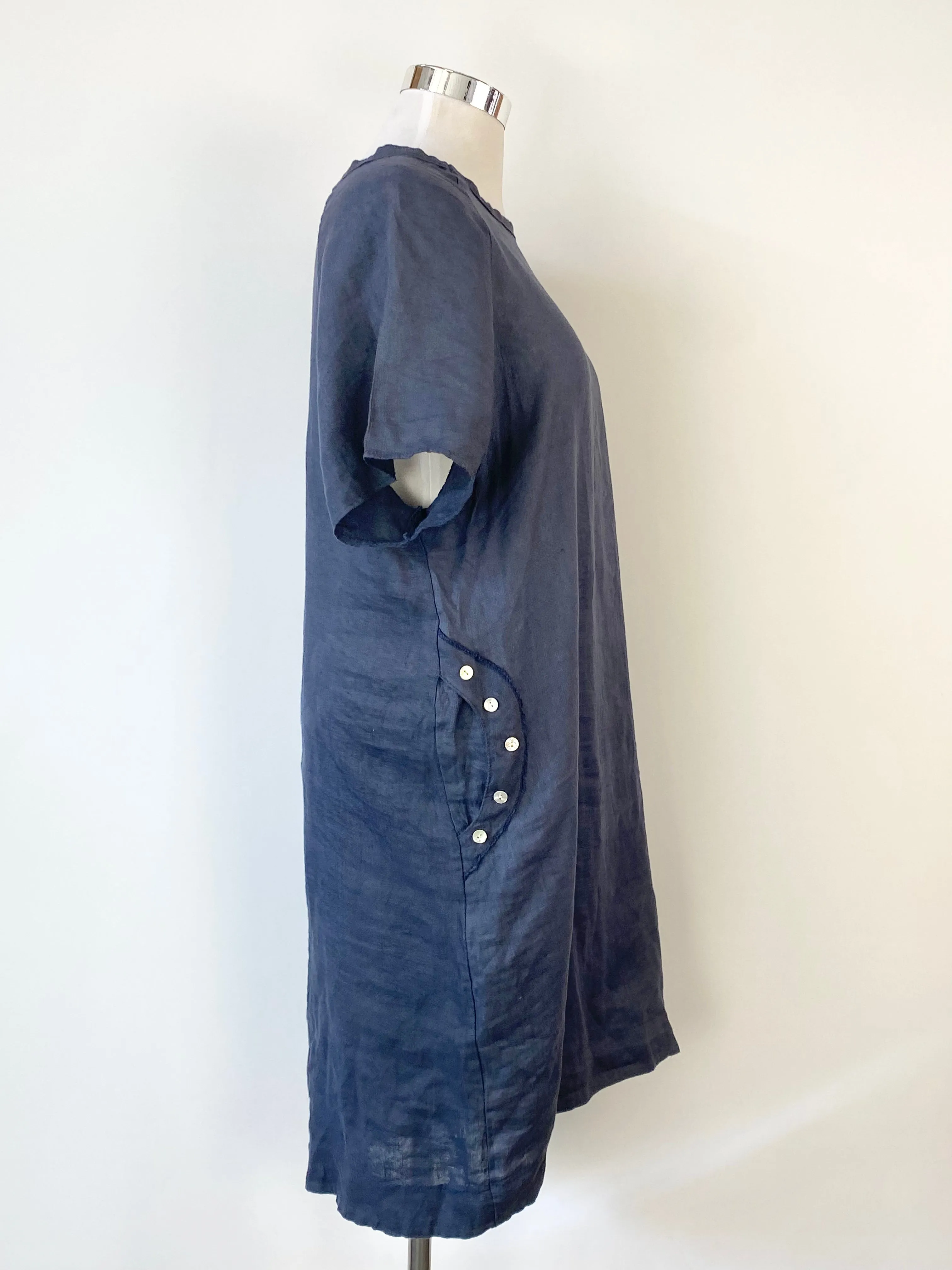 Amici Navy Blue Linen Trapeze Dress - AU10