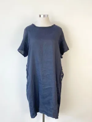 Amici Navy Blue Linen Trapeze Dress - AU10