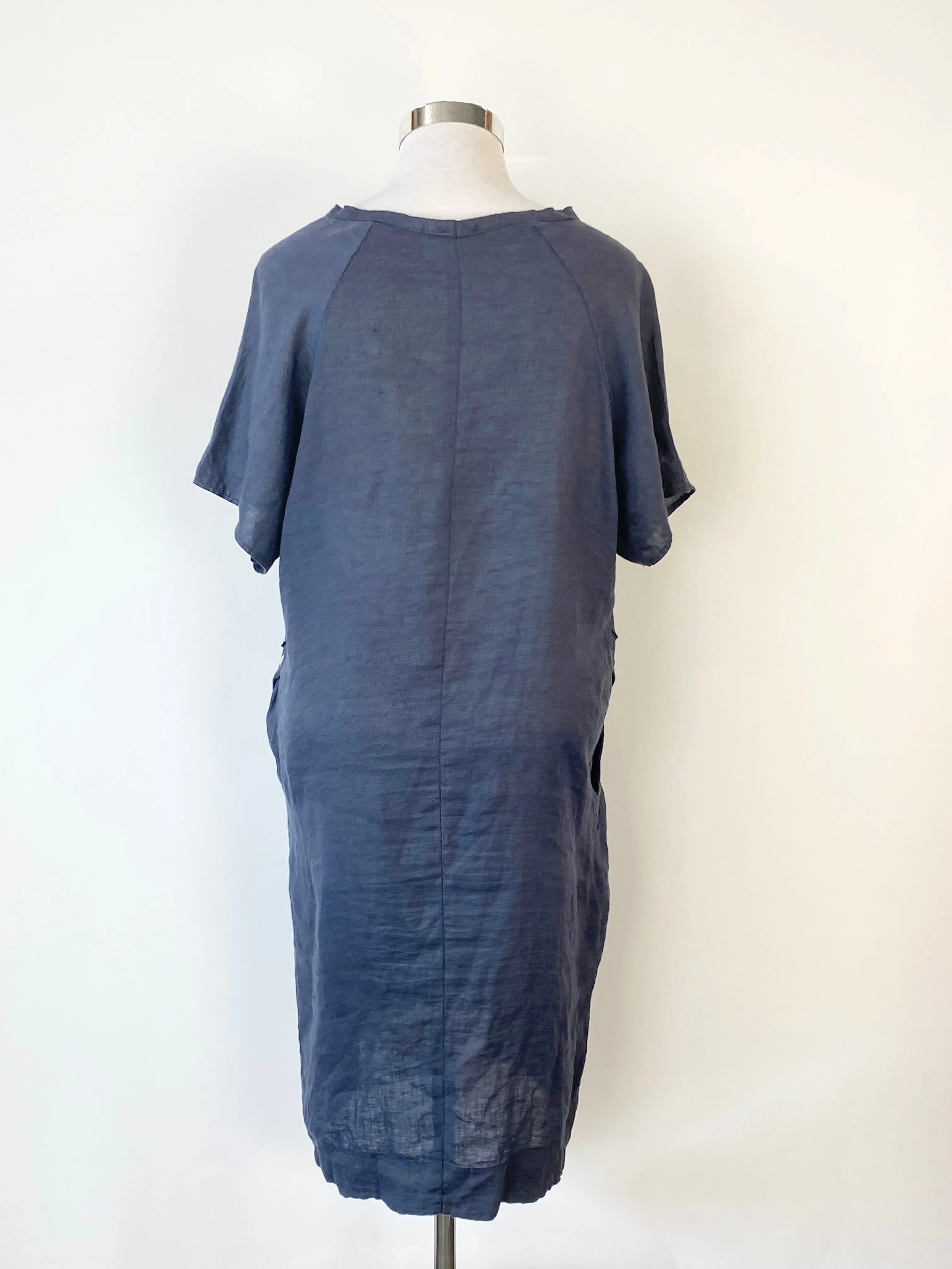 Amici Navy Blue Linen Trapeze Dress - AU10