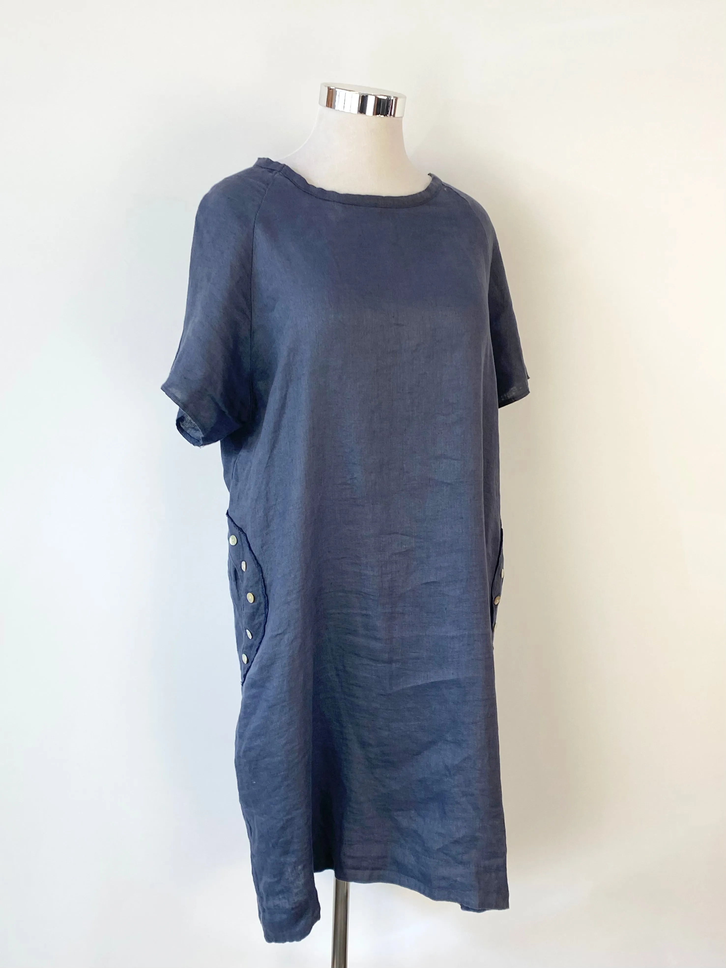 Amici Navy Blue Linen Trapeze Dress - AU10