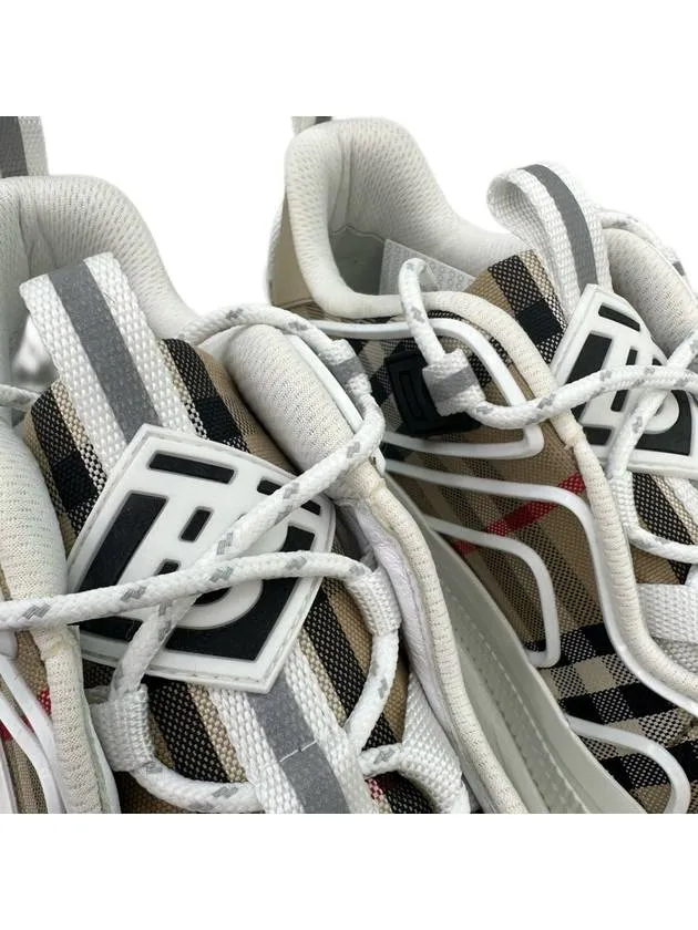 Arthur Vintage Check Cotton Leather Low Top Sneakers White
