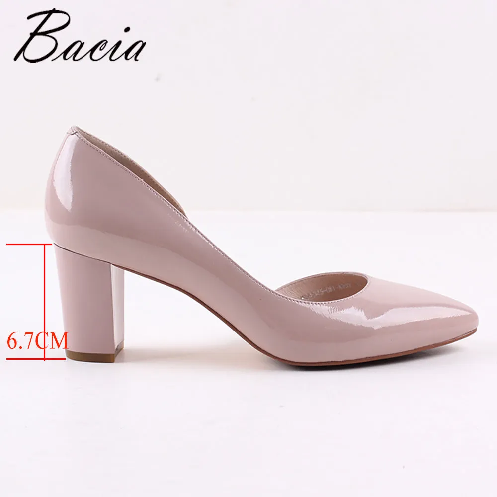 Bacia Square Heel pumps Genuine Leather Shoes For Women Luxury Quality Heels Pointed Toe Size35-40 VWA002