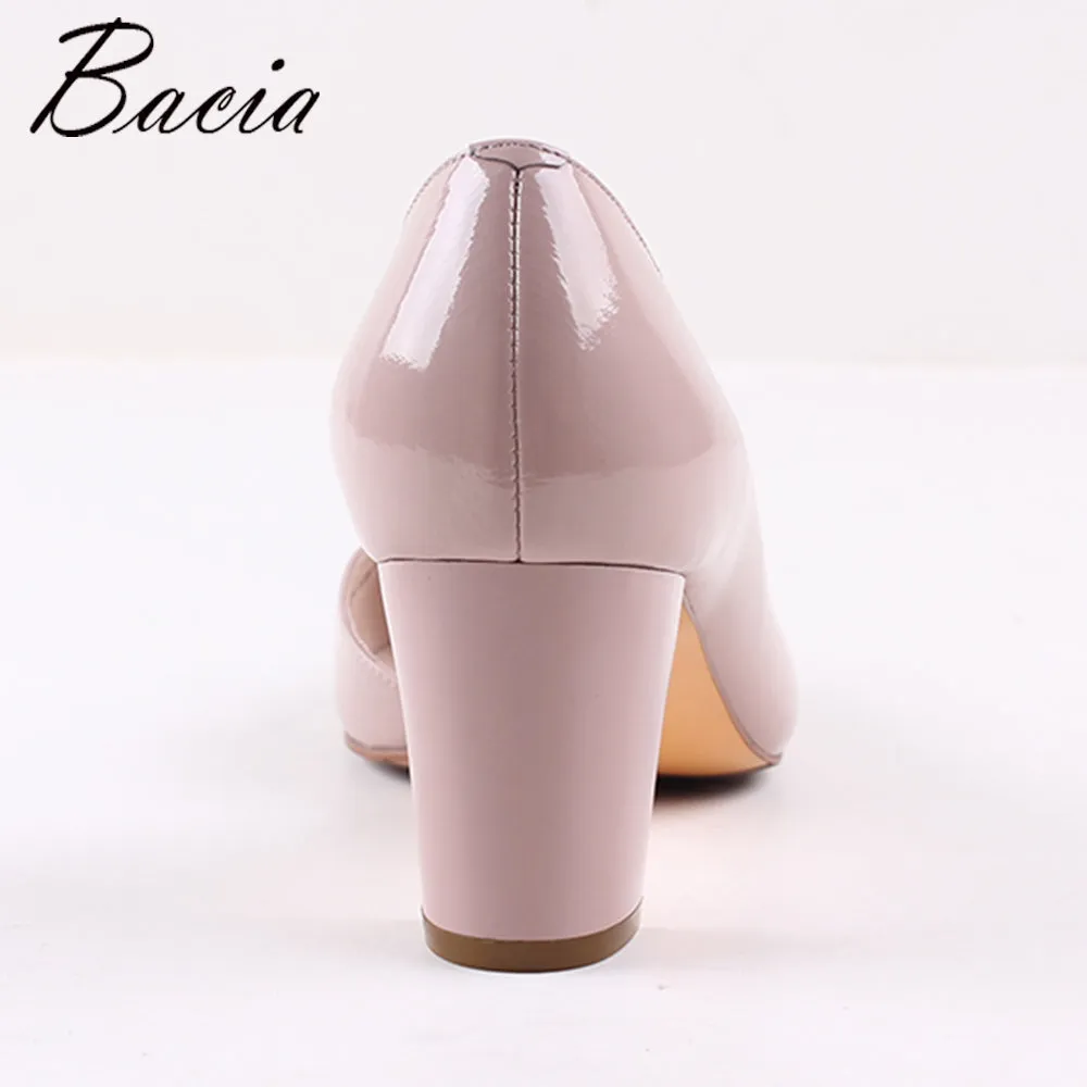 Bacia Square Heel pumps Genuine Leather Shoes For Women Luxury Quality Heels Pointed Toe Size35-40 VWA002
