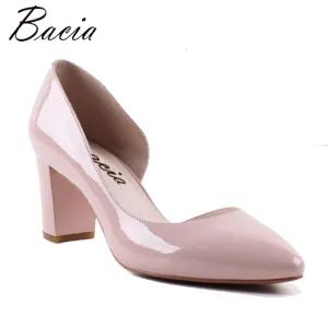 Bacia Square Heel pumps Genuine Leather Shoes For Women Luxury Quality Heels Pointed Toe Size35-40 VWA002
