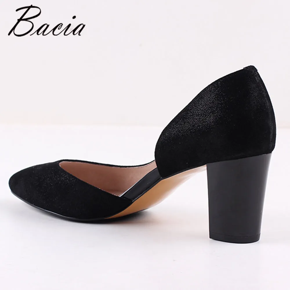 Bacia Square Heel pumps Genuine Leather Shoes For Women Luxury Quality Heels Pointed Toe Size35-40 VWA002