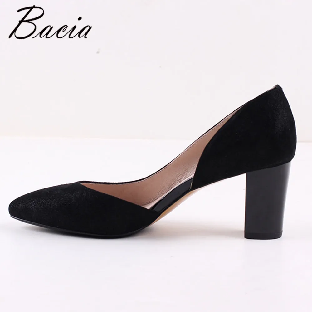 Bacia Square Heel pumps Genuine Leather Shoes For Women Luxury Quality Heels Pointed Toe Size35-40 VWA002