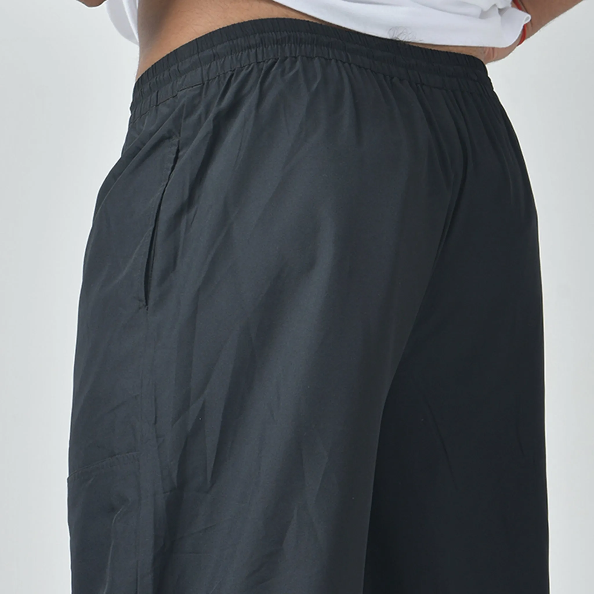 Black Air Parachute Pants & White Textured knit Tee Set