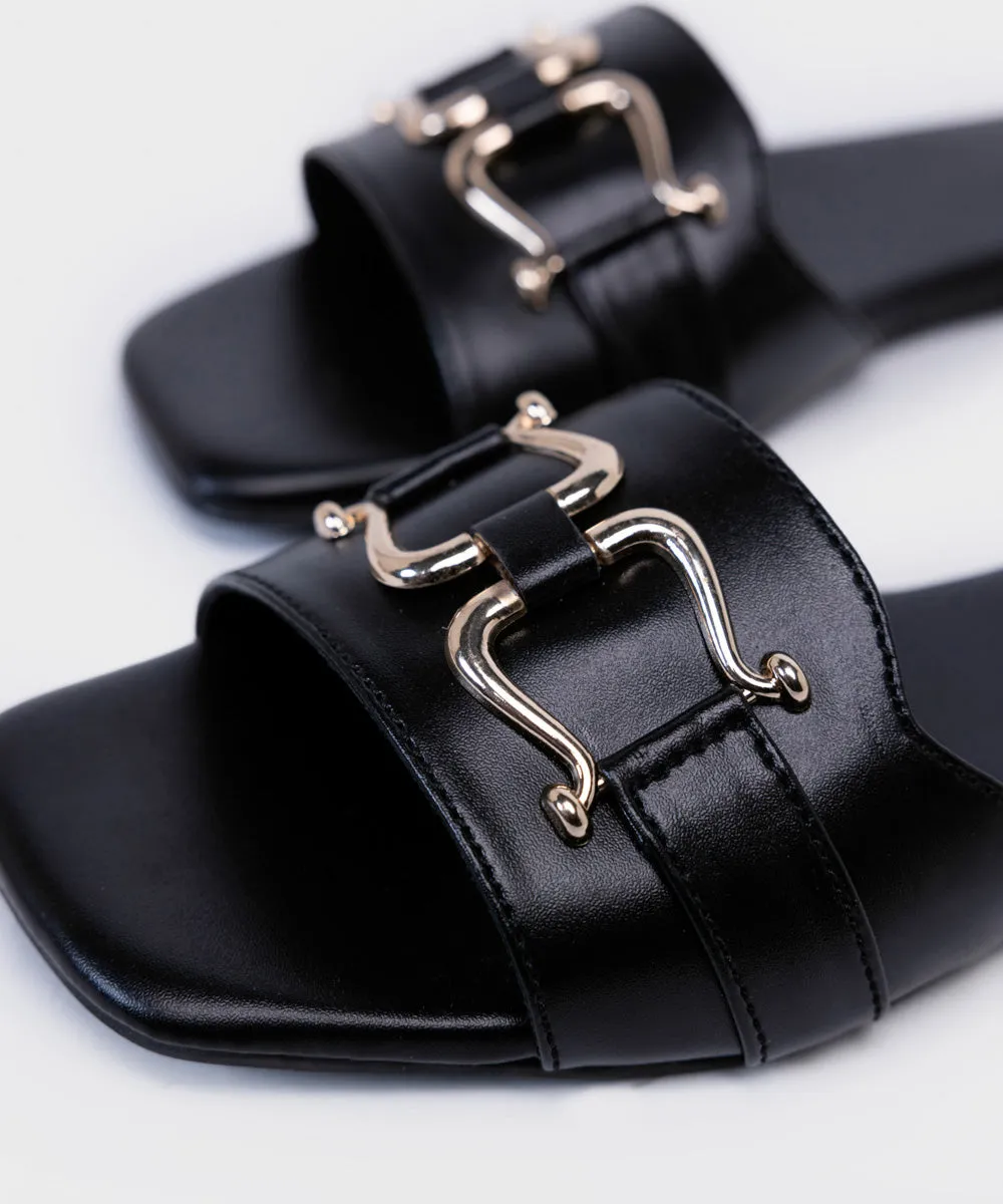 Black Buckled Flats