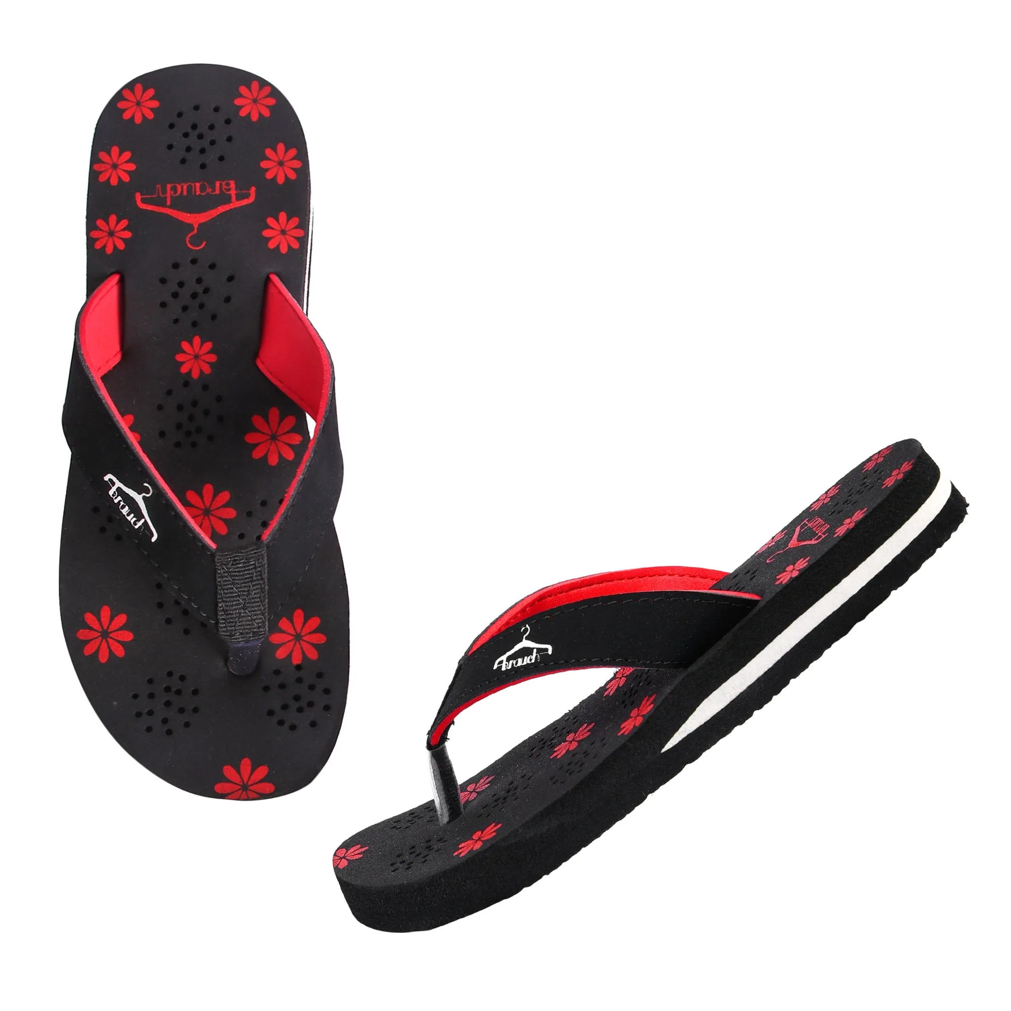 Brauch Women's Casual Red Floral Flip Flops