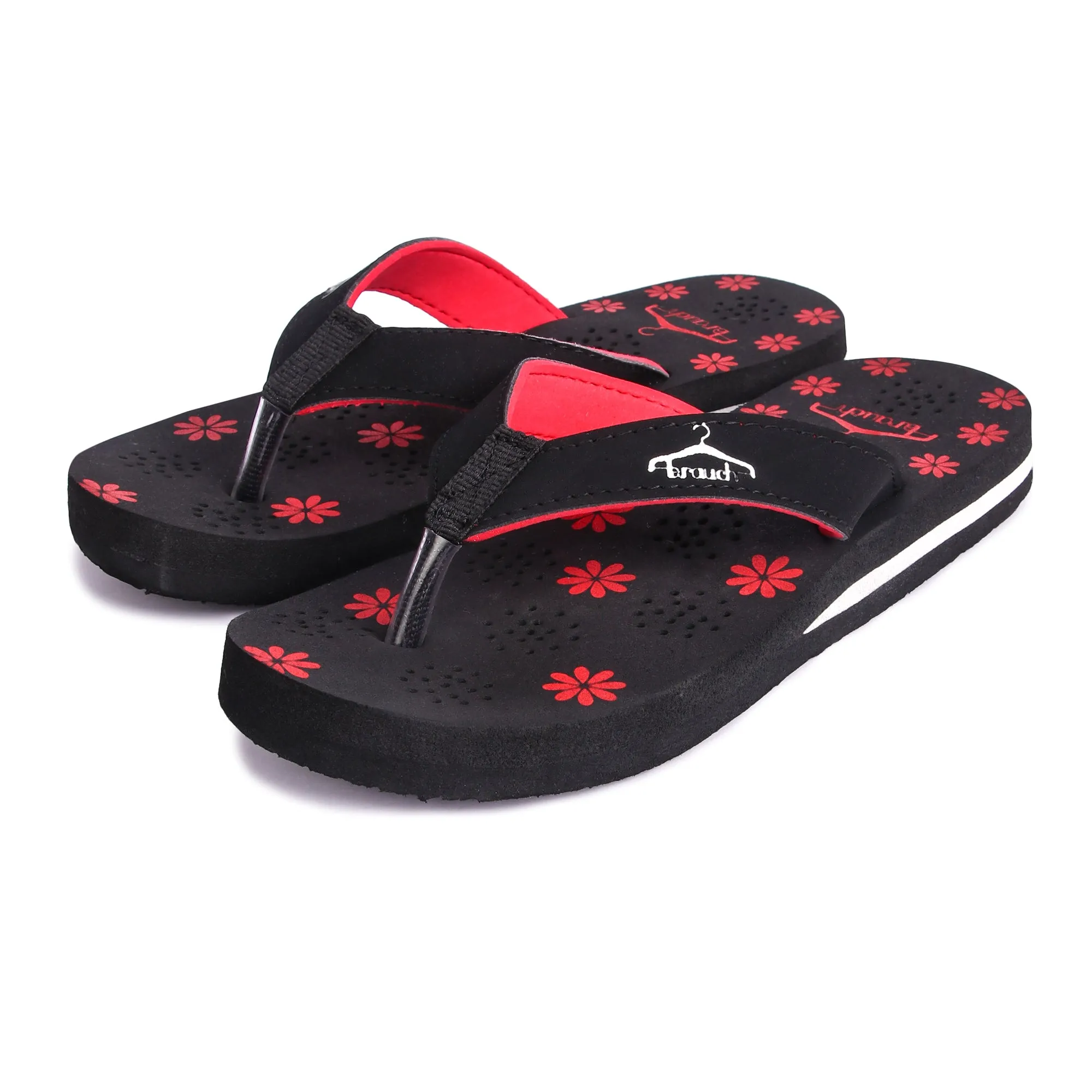 Brauch Women's Casual Red Floral Flip Flops
