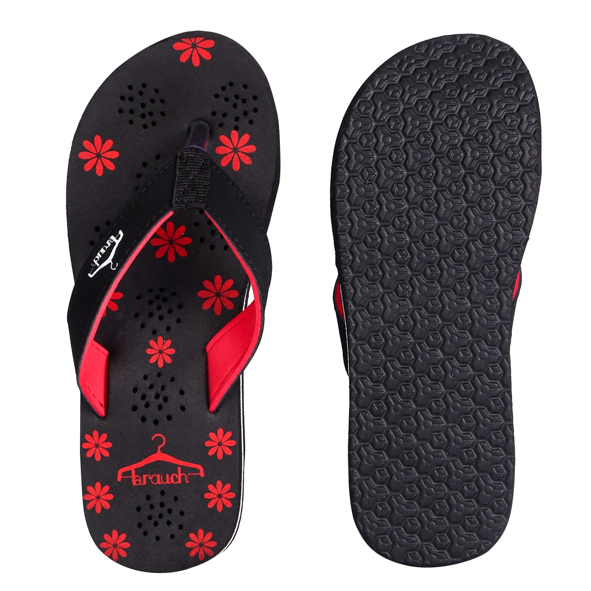 Brauch Women's Casual Red Floral Flip Flops