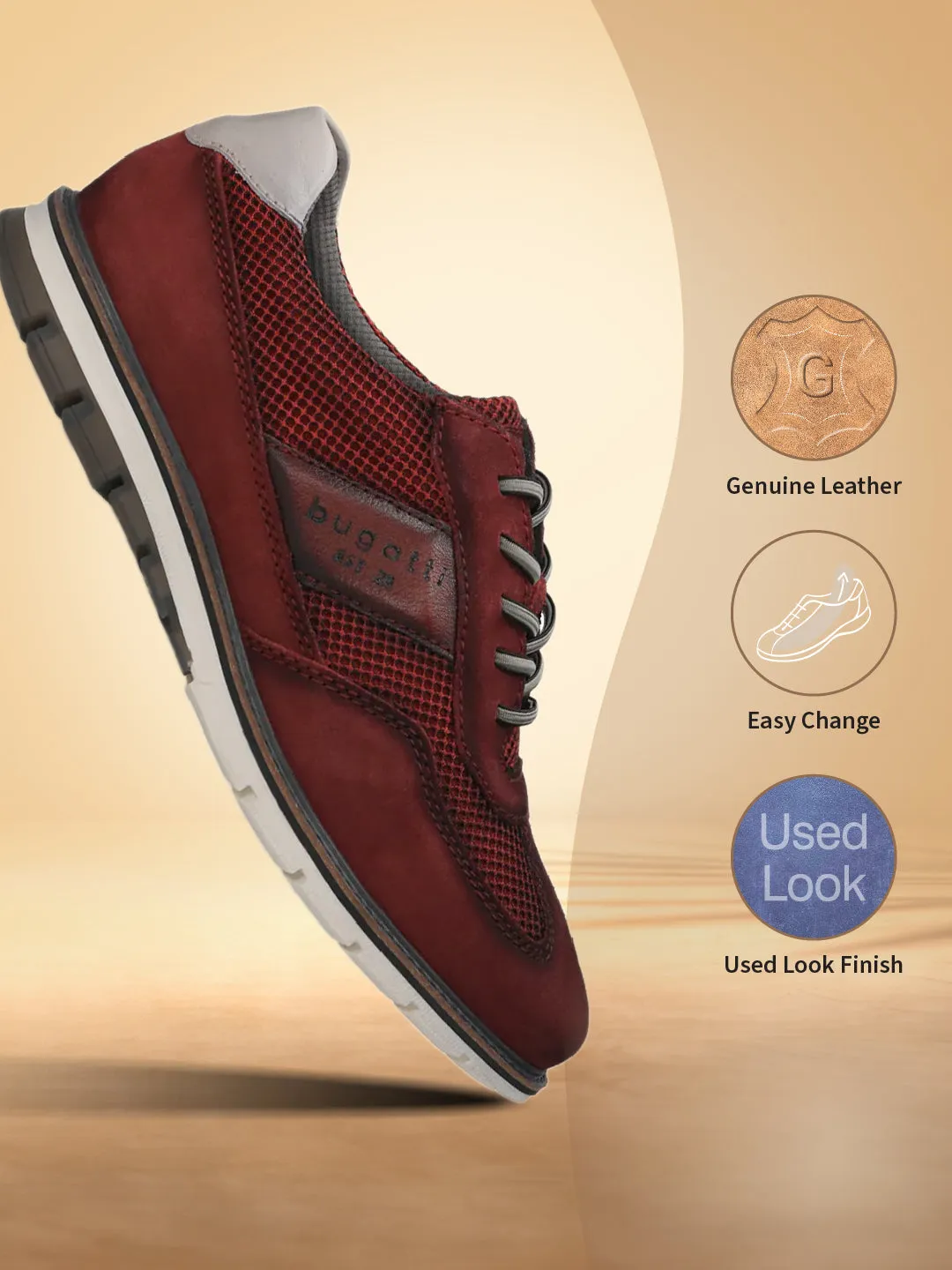 bugatti Dark Red Premium Leather Casuals shoes
