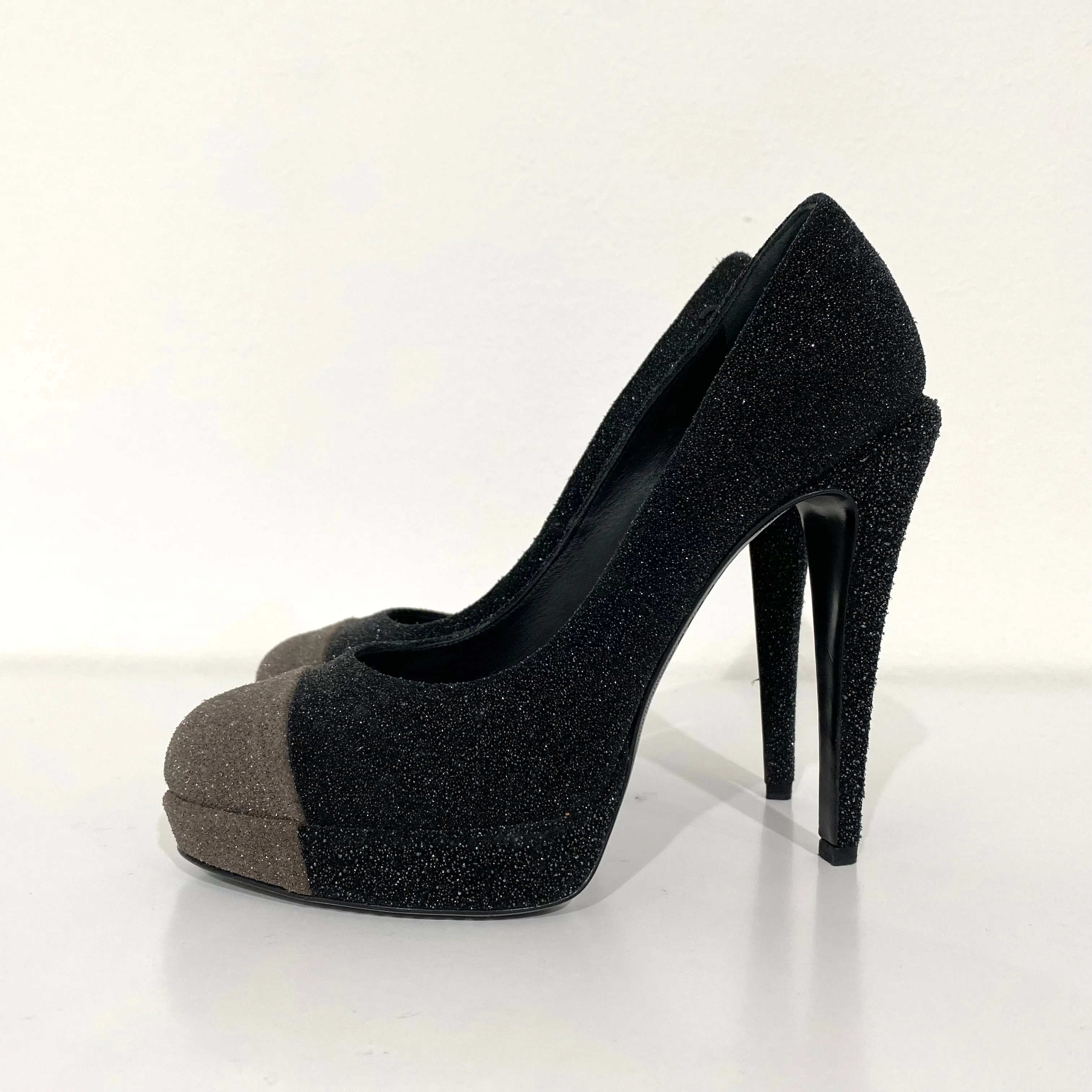 Chanel Black & Grey Glitter Pumps