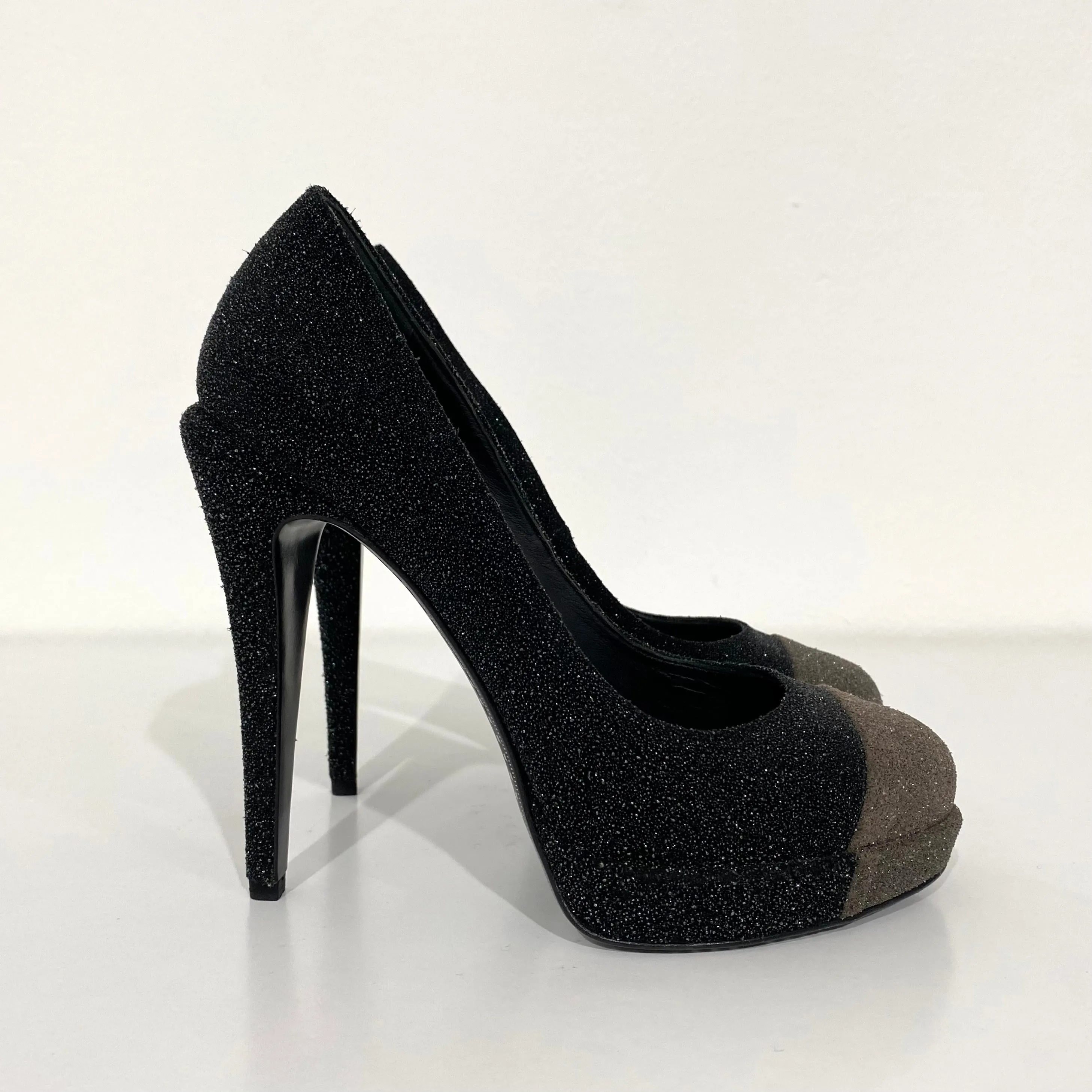 Chanel Black & Grey Glitter Pumps