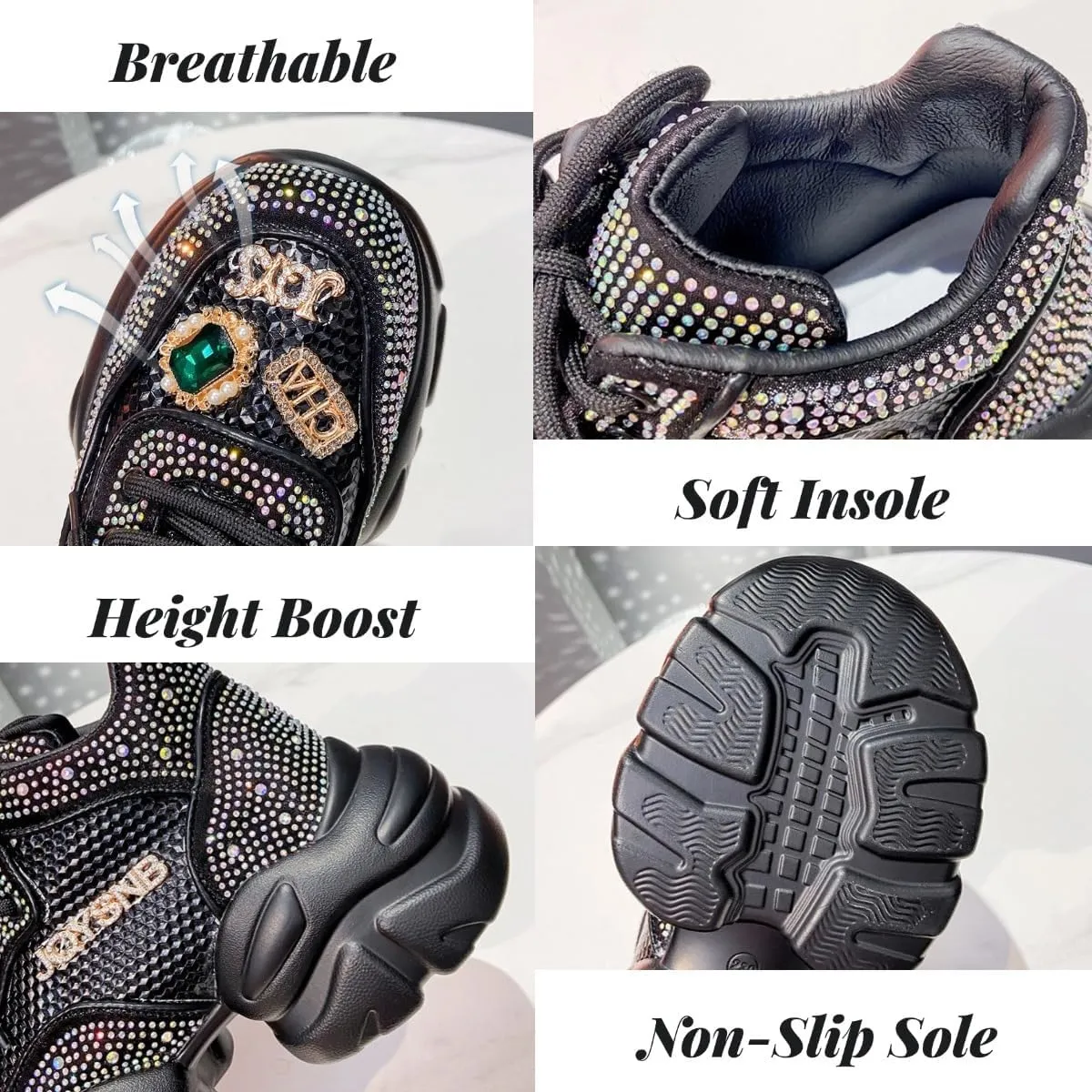 Chunky Sneakers for Women Fashion Sparkling Rave Platform Thick Sole Dad Shoes