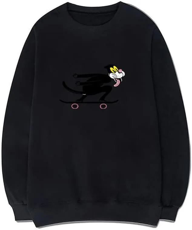 CORIRESHA Unisex Cute Cat Crewneck Long Sleeves Casual Cotton Skateboard Sweatshirts
