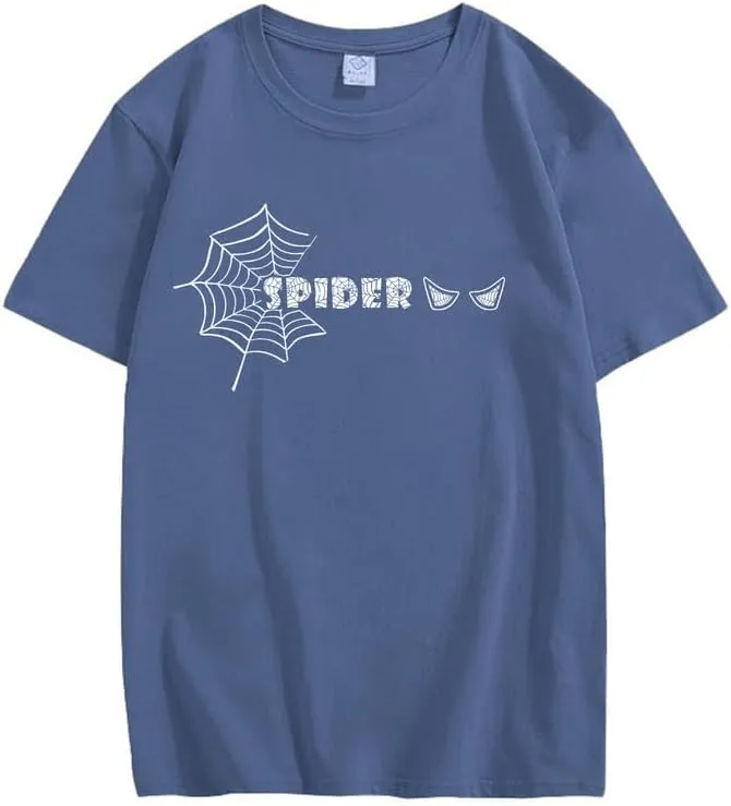 CORIRESHA Women's Y2K Spider Web T-Shirt Crewneck Short Sleeve Casual Halloween Clothing