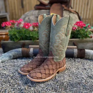 Corral Men's Brown Turquoise Fish Square Toe Cowboy Boots A4048