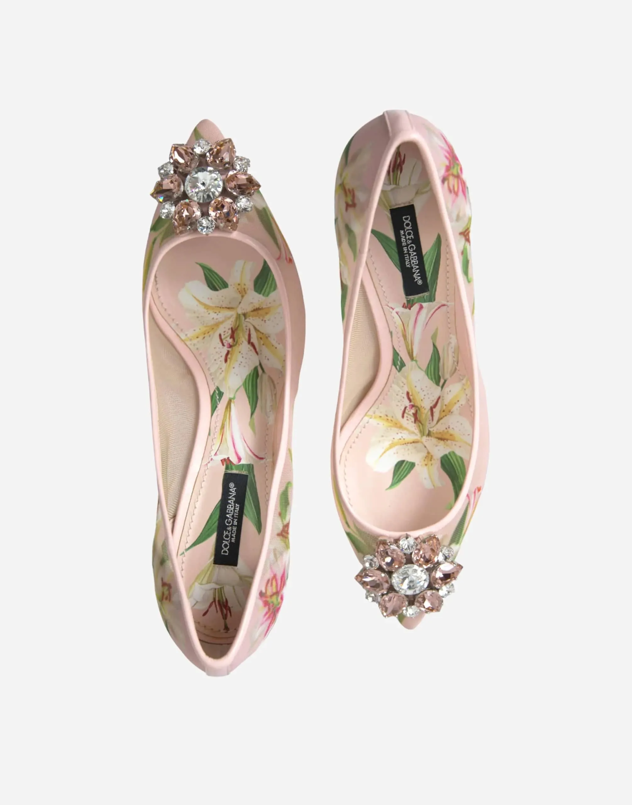 Crystal-Embellished Floral-Print Mesh Pumps
