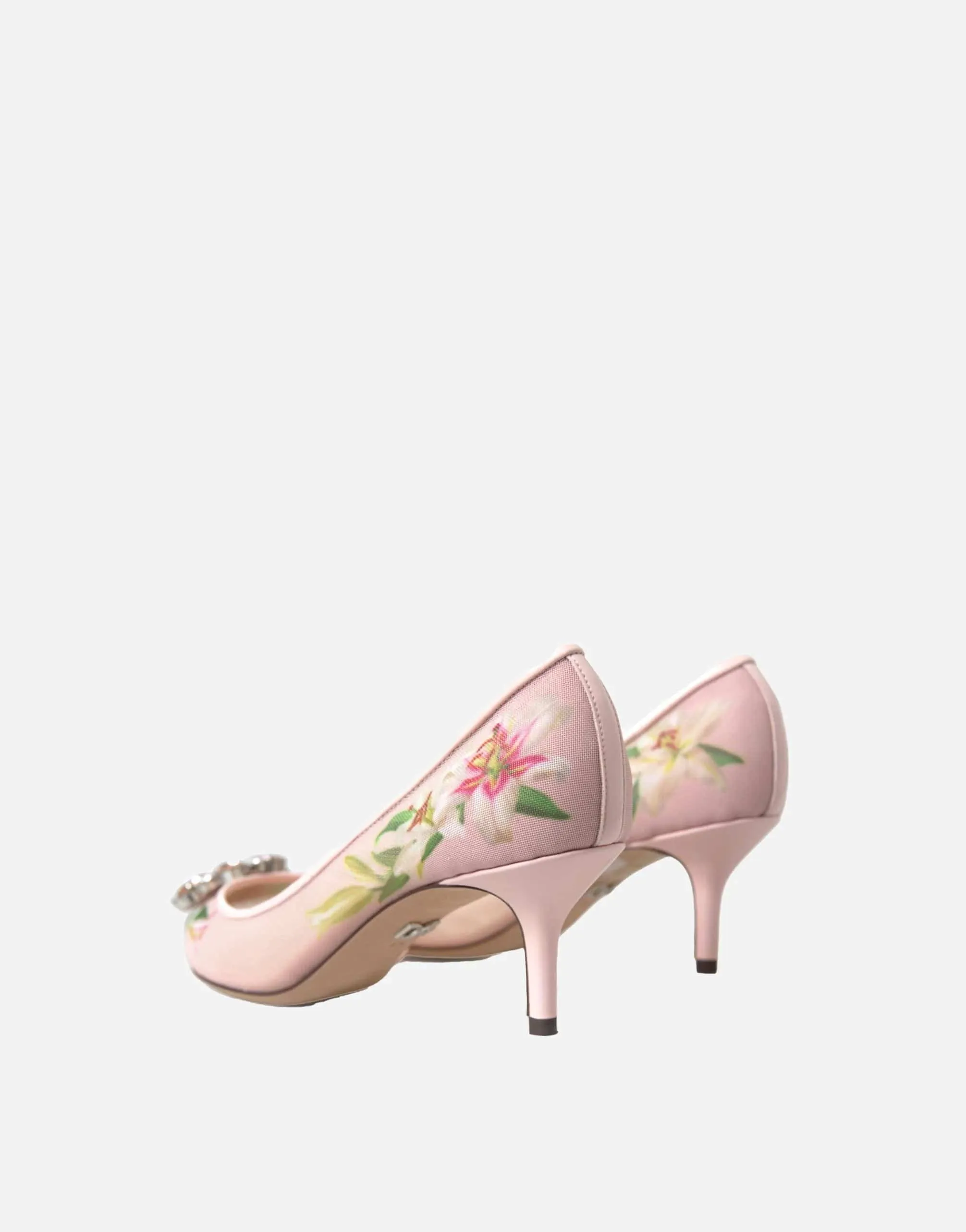 Crystal-Embellished Floral-Print Mesh Pumps