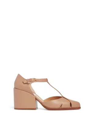 Hawes T-Strap Heel in Dark Camel Nappa Leather