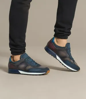 Height Increasing Navy Blue Suede and Grey Leather Nausori Lace Up Running Sneaker Shoes
