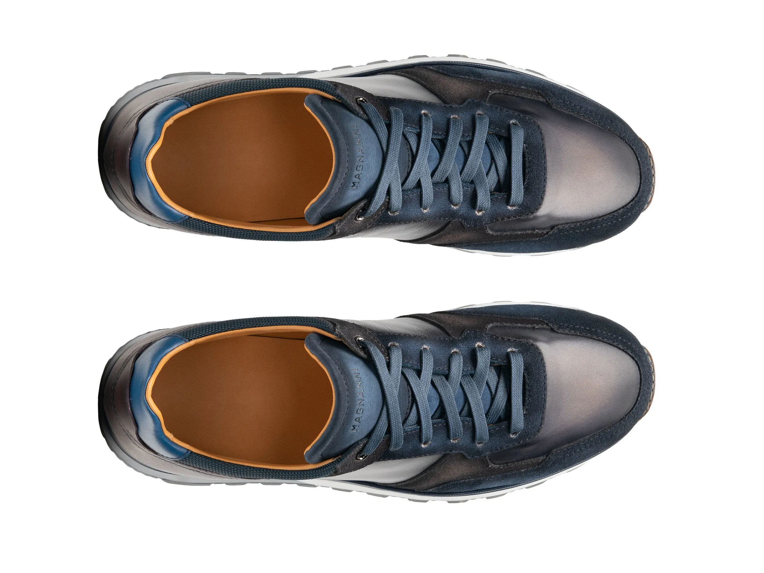 Height Increasing Navy Blue Suede and Grey Leather Nausori Lace Up Running Sneaker Shoes