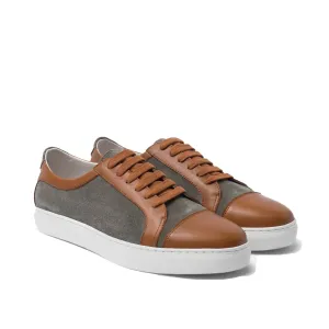 Height Increasing Tan Leather and Grey Suede Angus Lace Up Sneakers