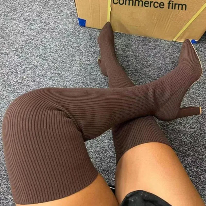 Hot SaleWomens Block Heel Pointed Toe Over-the-Knee Boots
