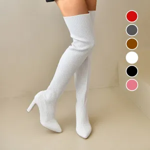 Hot SaleWomens Block Heel Pointed Toe Over-the-Knee Boots