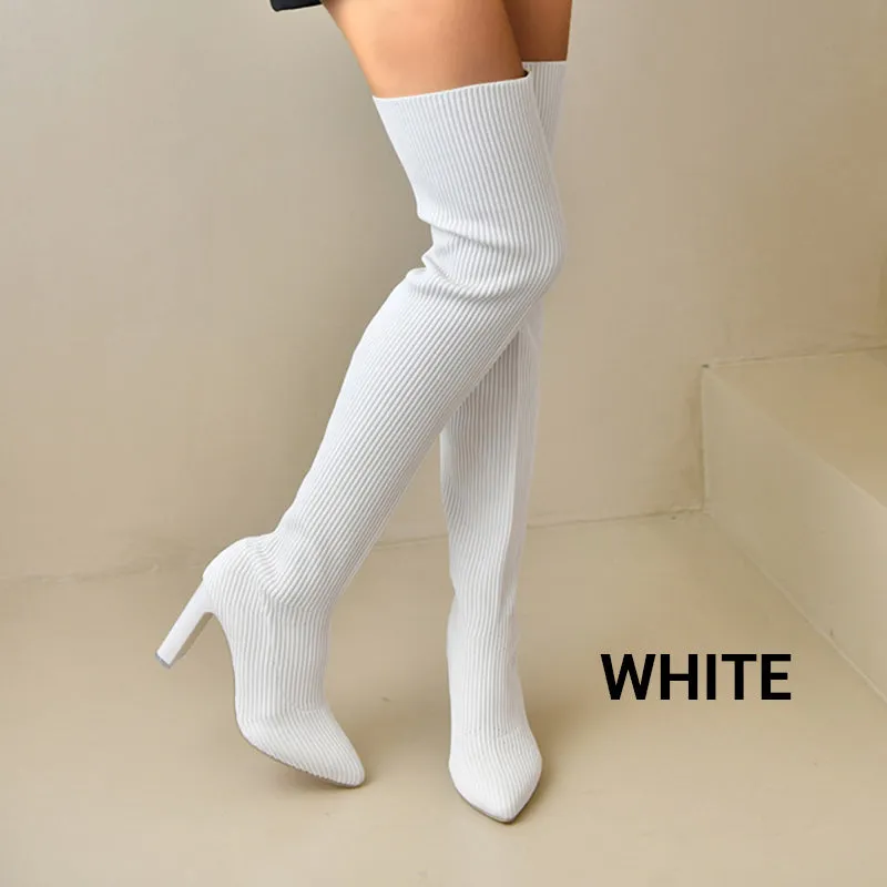 Hot SaleWomens Block Heel Pointed Toe Over-the-Knee Boots