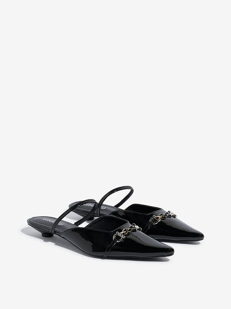 LUNA BLU Black Chain-Detailed Mule Shoes