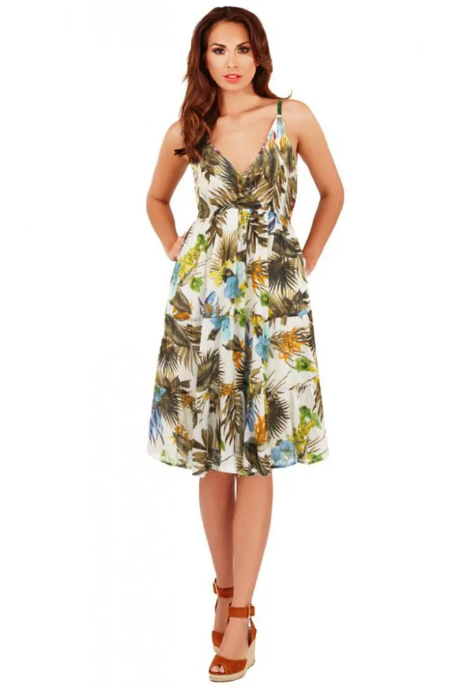 Pistachio Women's Floral & Bird V-Neck Frilled Summer Sun Dress D675