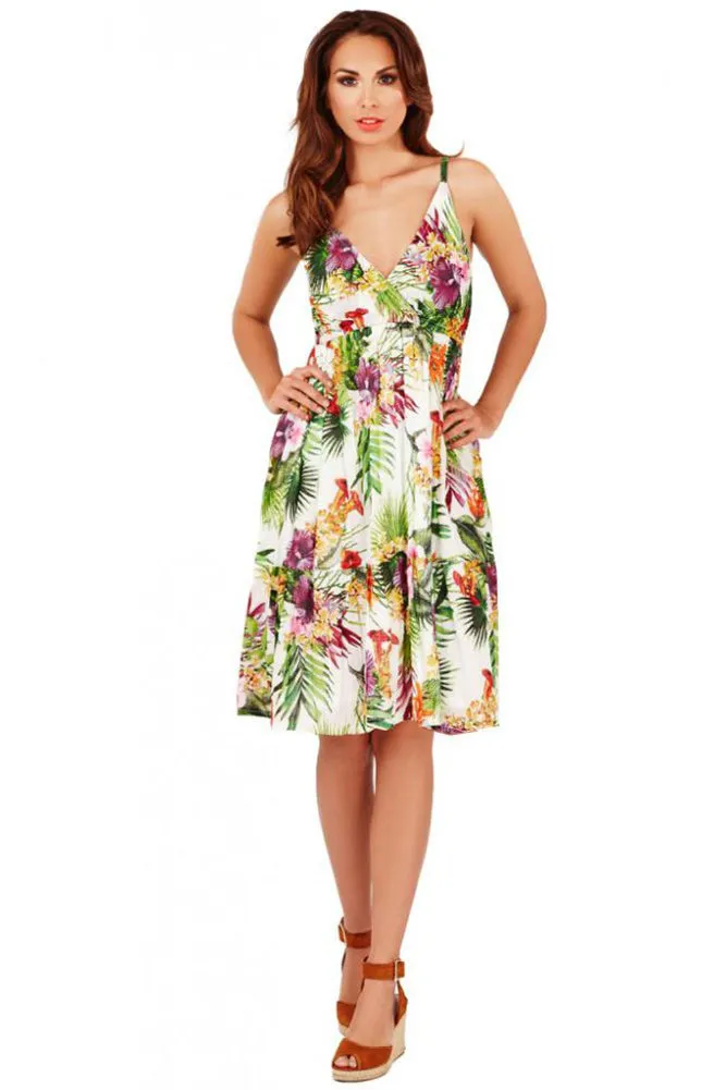 Pistachio Women's Floral & Bird V-Neck Frilled Summer Sun Dress D675