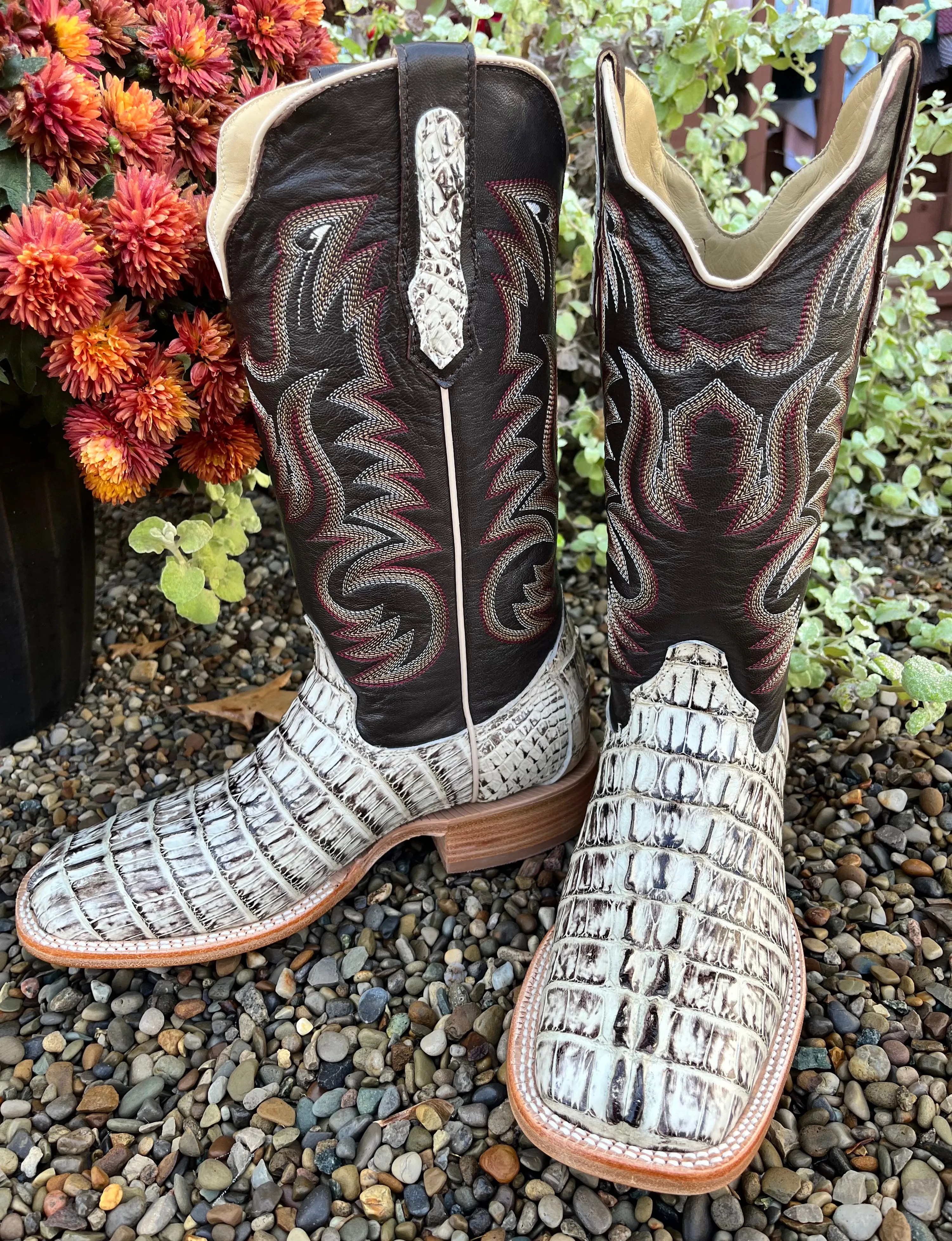 R. Watson Men's Caiman Tail Wide Square Toe Western Cowboy Boots RW3013-2