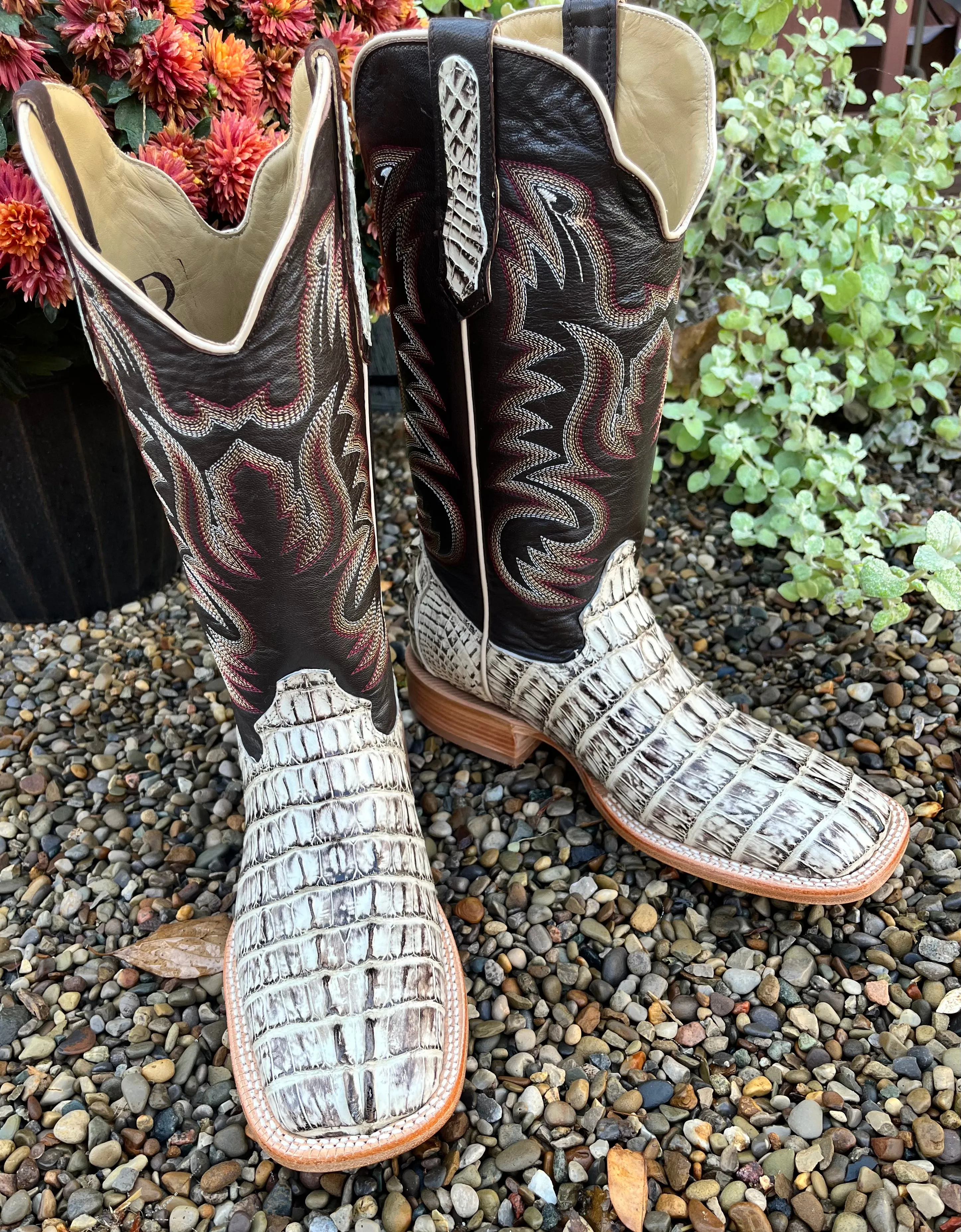 R. Watson Men's Caiman Tail Wide Square Toe Western Cowboy Boots RW3013-2
