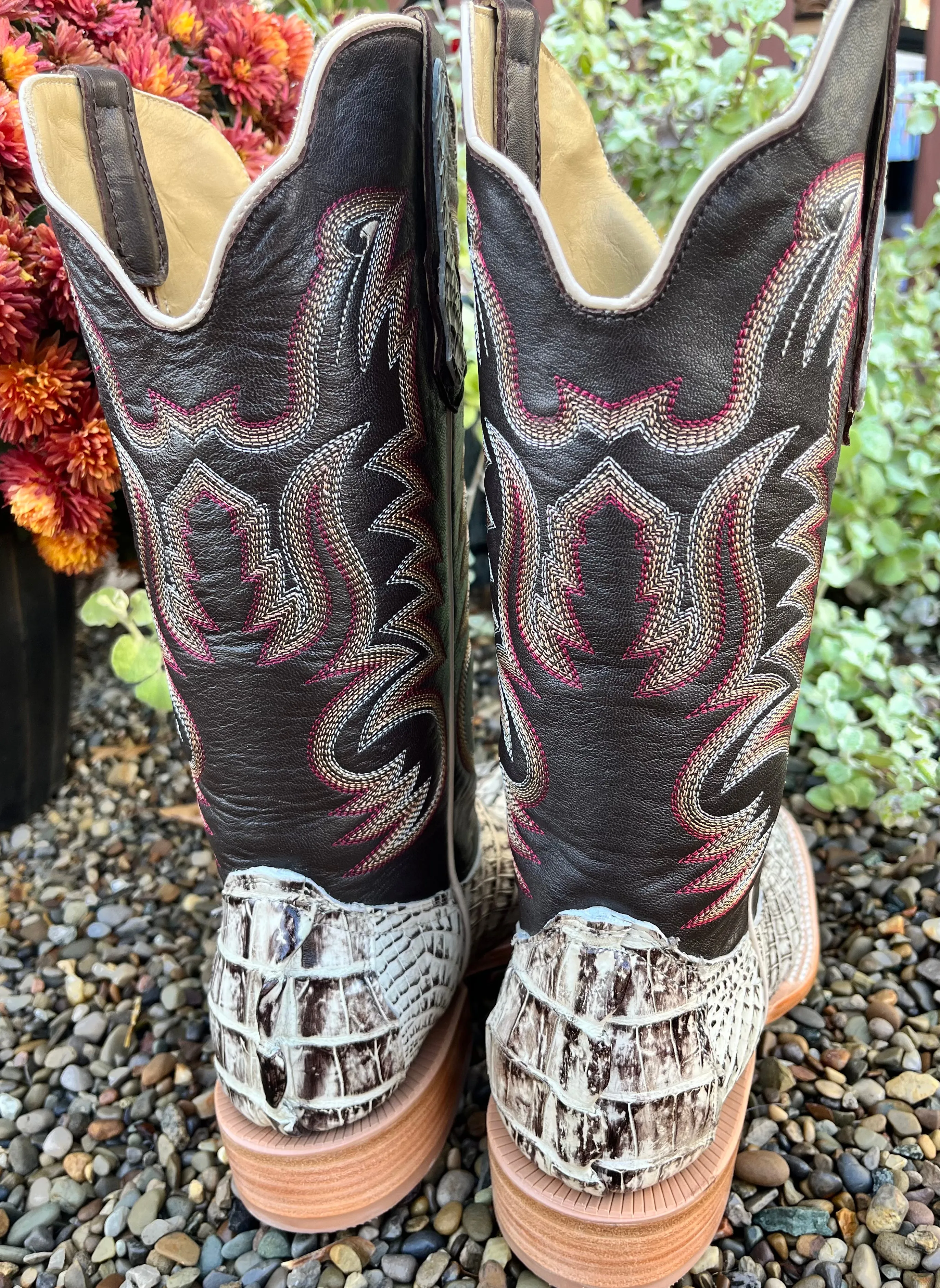 R. Watson Men's Caiman Tail Wide Square Toe Western Cowboy Boots RW3013-2