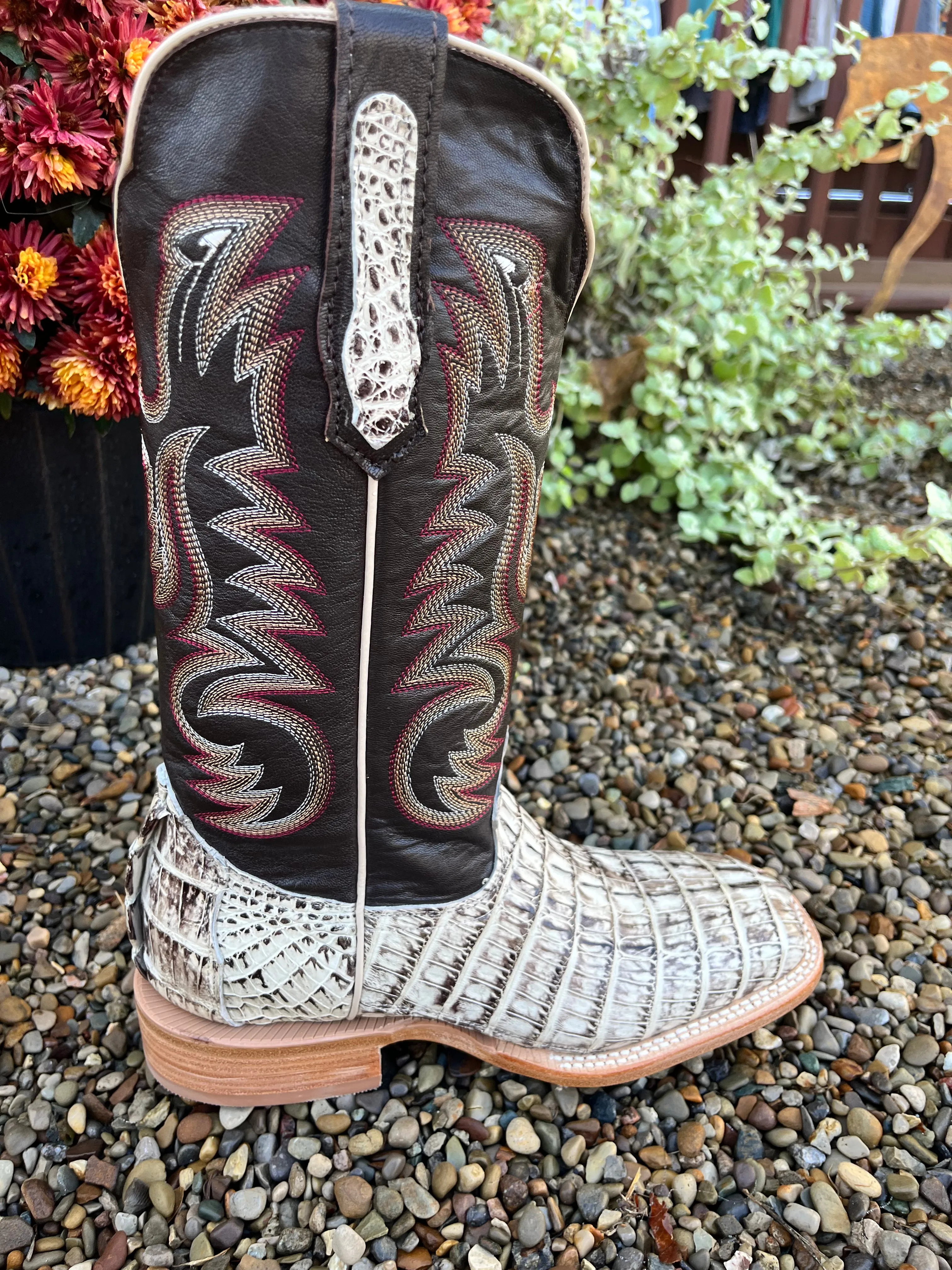 R. Watson Men's Caiman Tail Wide Square Toe Western Cowboy Boots RW3013-2