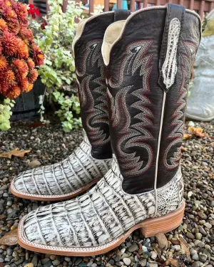 R. Watson Men's Caiman Tail Wide Square Toe Western Cowboy Boots RW3013-2