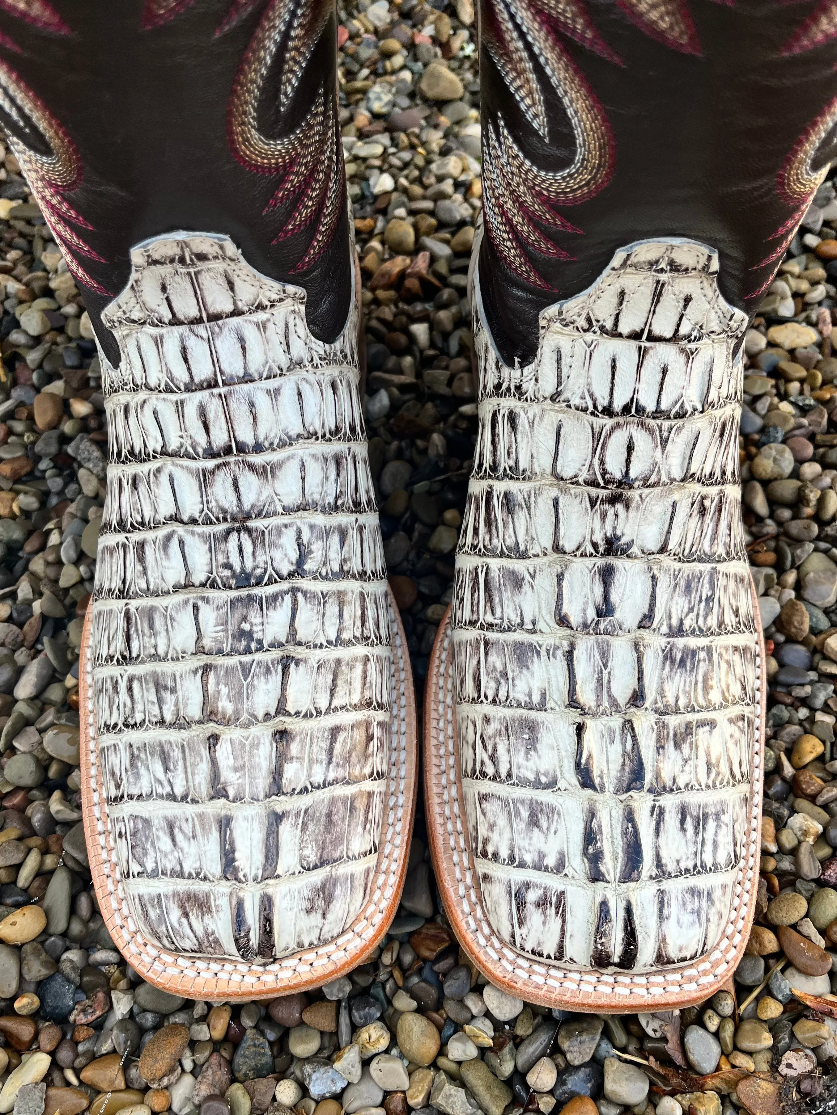 R. Watson Men's Caiman Tail Wide Square Toe Western Cowboy Boots RW3013-2
