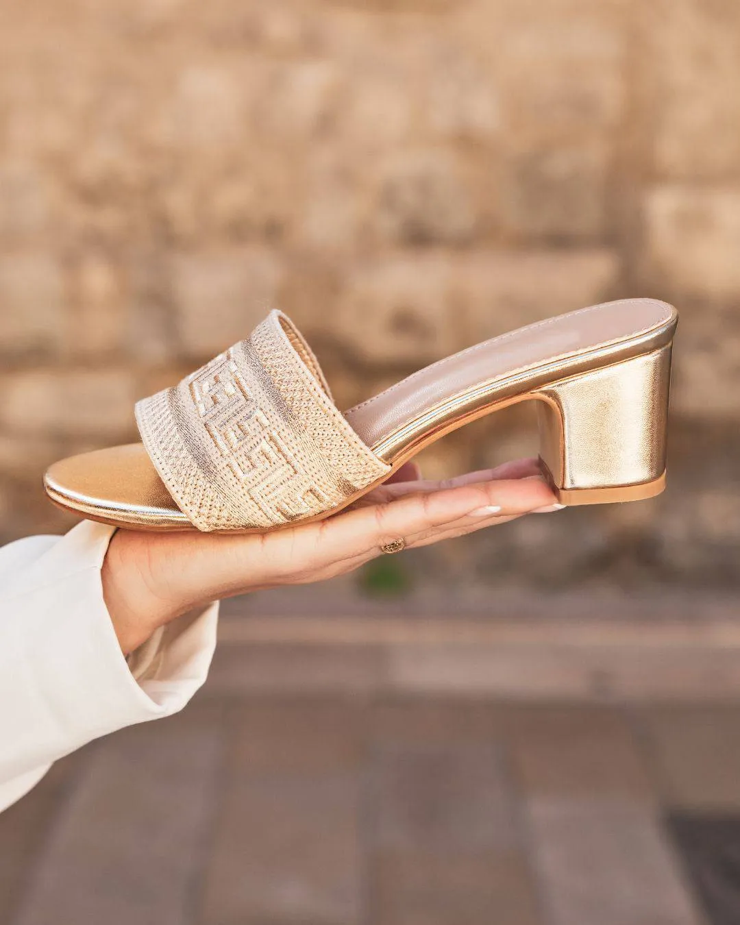 Sandale femme talon carré mule doré - Lisa