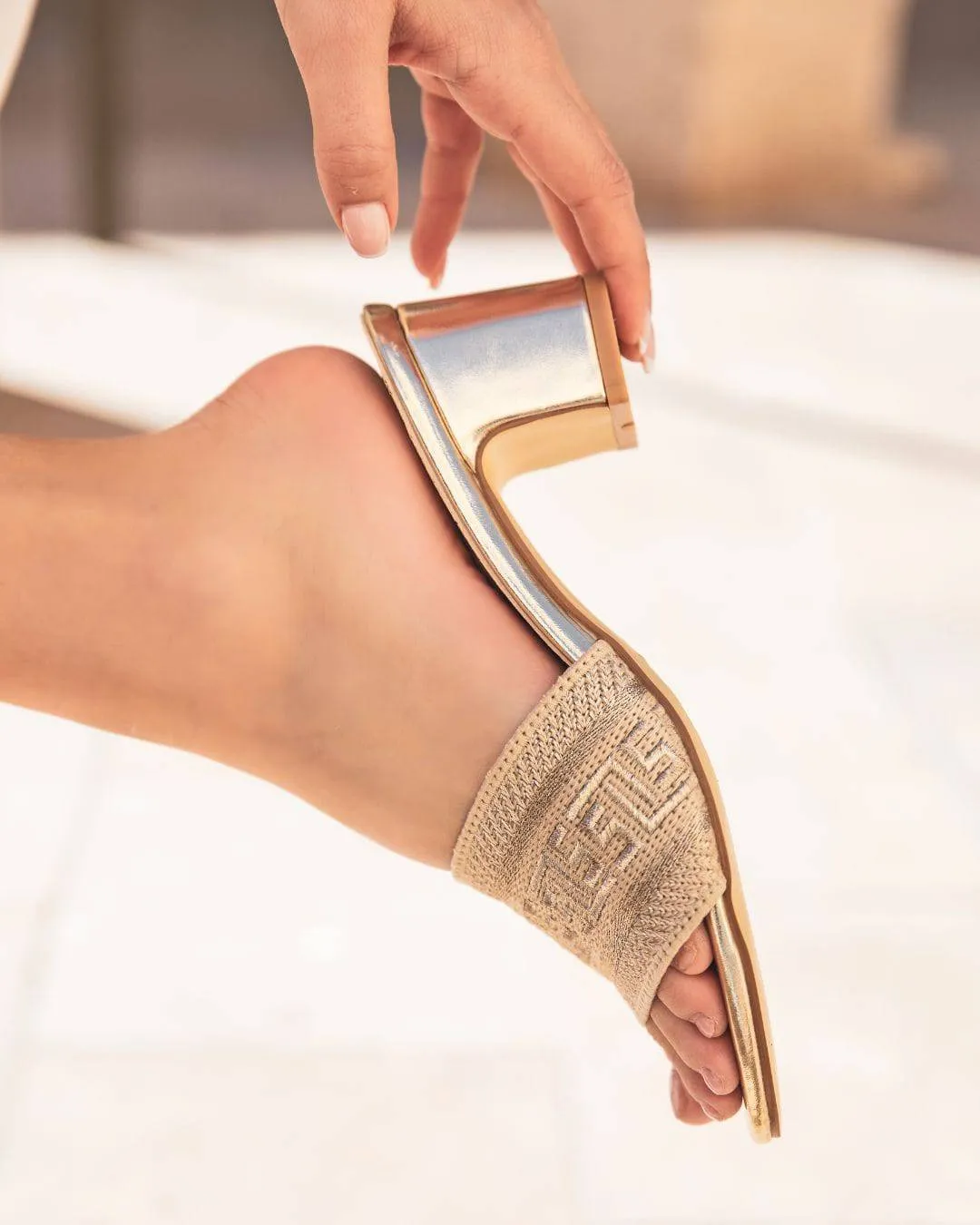 Sandale femme talon carré mule doré - Lisa