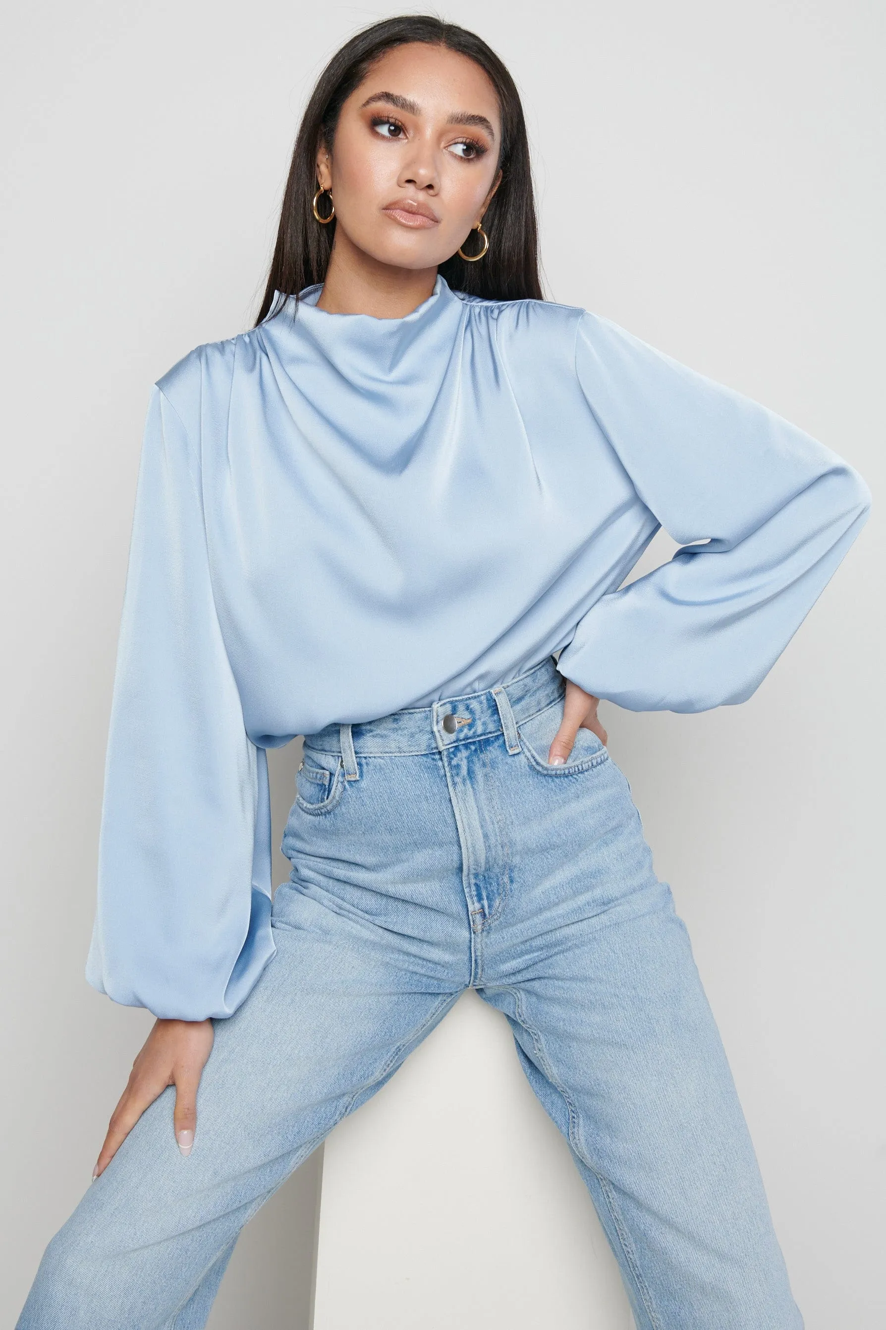 Tate Pleated Blouse- Blue