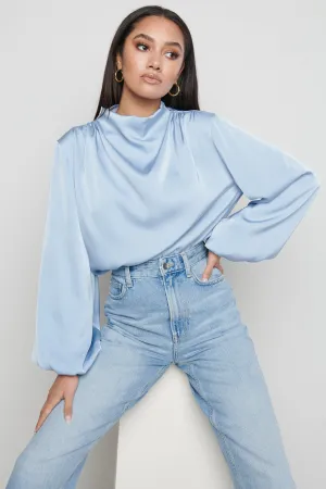 Tate Pleated Blouse- Blue